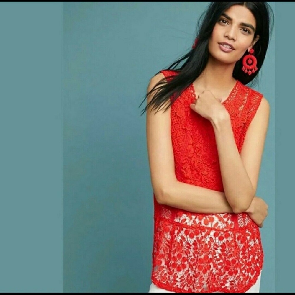 Anthropologie Tiny blouse sleeveless scoop neck floral crochet boho